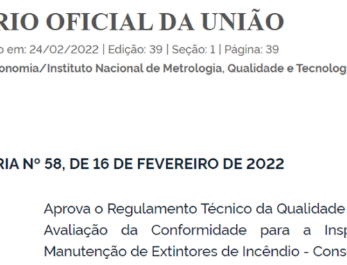 Portaria nº 58 – 16/02/2022 – Requisitos de Avaliação para Inspeção Técnica e Manutenção de Extintores de Incêndio